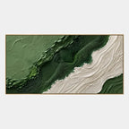 Plaster & Texture abstract oil painting showing layered abstract marks, texture and expressive painterly movement in a green palette.