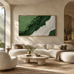 Plaster & Texture abstract oil painting showing layered abstract marks, texture and expressive painterly movement in a green palette.
