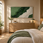 Plaster & Texture abstract oil painting showing layered abstract marks, texture and expressive painterly movement in a green palette.