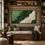 Plaster & Texture abstract oil painting showing layered abstract marks, texture and expressive painterly movement in a green palette.
