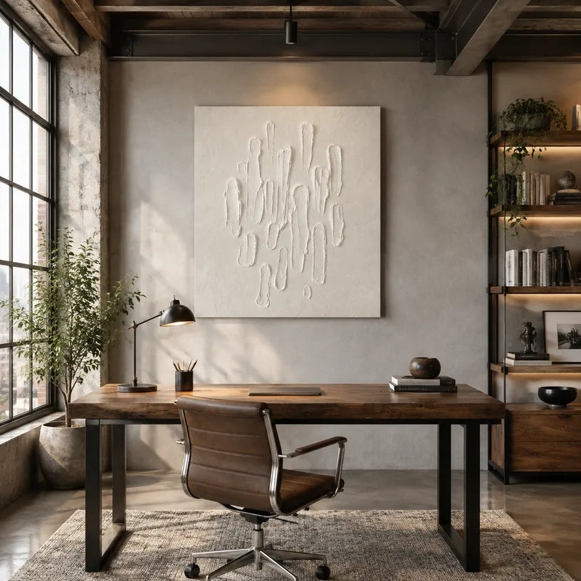 Plaster & Texture abstract oil painting showing layered abstract marks, texture and expressive painterly movement.
