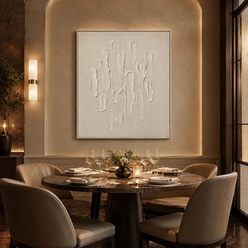 Plaster & Texture abstract oil painting showing layered abstract marks, texture and expressive painterly movement.