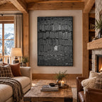 Plaster & Texture abstract oil painting showing layered abstract marks, texture and expressive painterly movement in a black palette.