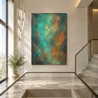Plaster & Texture abstract oil painting showing layered abstract marks, texture and expressive painterly movement in a green palette.