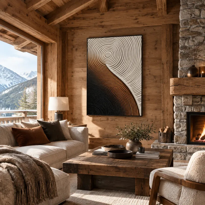 Plaster & Texture abstract oil painting showing layered abstract marks, texture and expressive painterly movement in a brown palette.