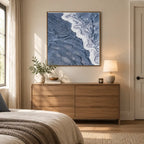 Plaster & Texture abstract oil painting showing layered abstract marks, texture and expressive painterly movement in a blue palette.