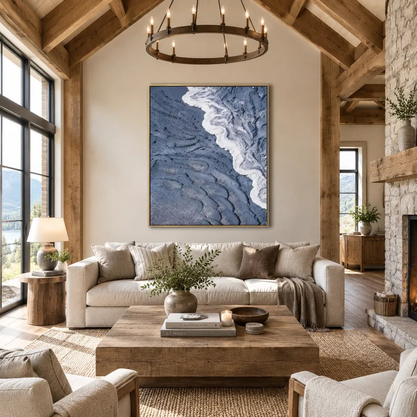 Plaster & Texture abstract oil painting showing layered abstract marks, texture and expressive painterly movement in a blue palette.