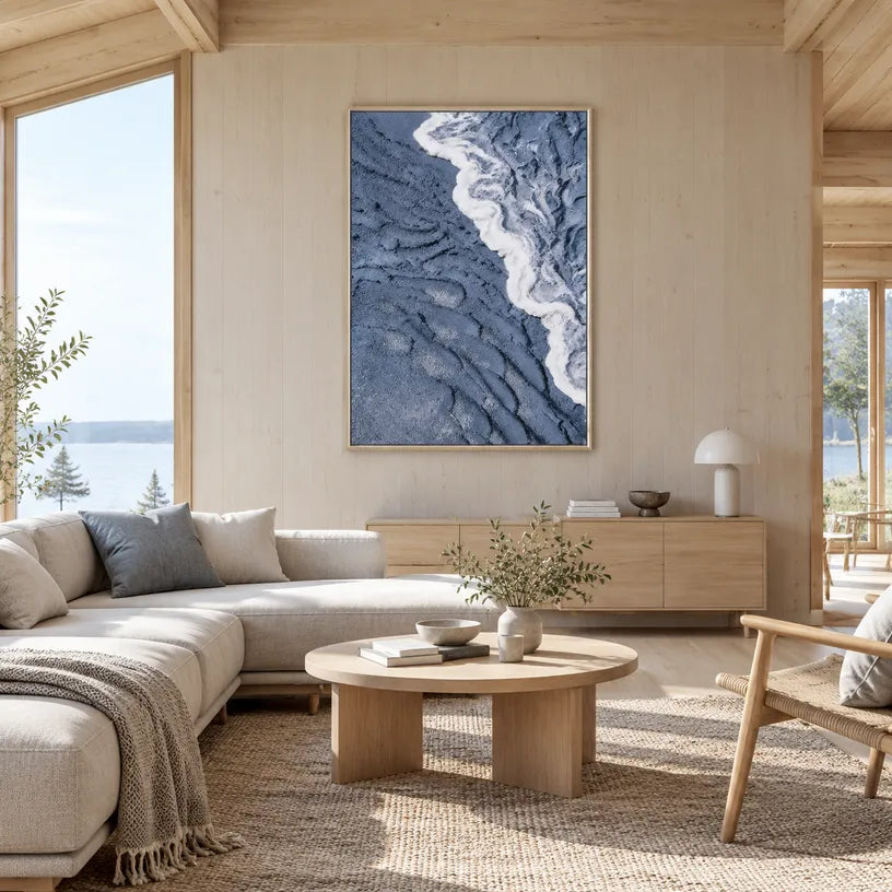 Plaster & Texture abstract oil painting showing layered abstract marks, texture and expressive painterly movement in a blue palette.