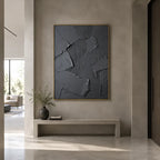 Plaster & Texture abstract oil painting showing layered abstract marks, texture and expressive painterly movement in a black palette.