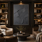 Plaster & Texture abstract oil painting showing layered abstract marks, texture and expressive painterly movement in a black palette.