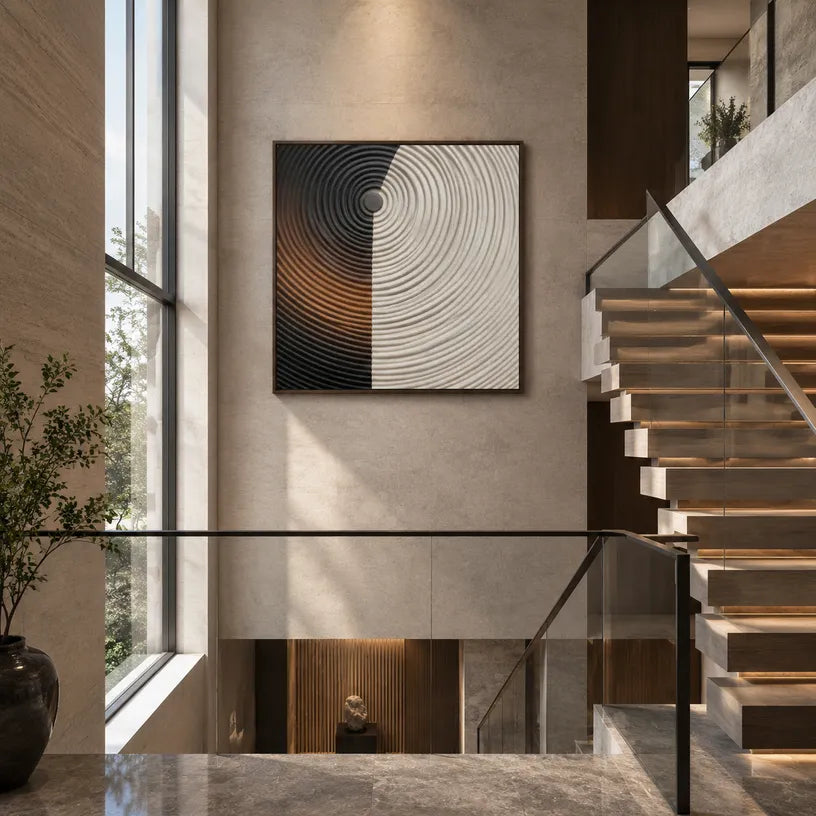 Plaster & Texture abstract oil painting showing layered abstract marks, texture and expressive painterly movement in a grey palette.