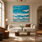 Plaster & Texture abstract oil painting showing layered abstract marks, texture and expressive painterly movement in a blue palette.