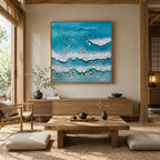 Plaster & Texture abstract oil painting showing layered abstract marks, texture and expressive painterly movement in a blue palette.