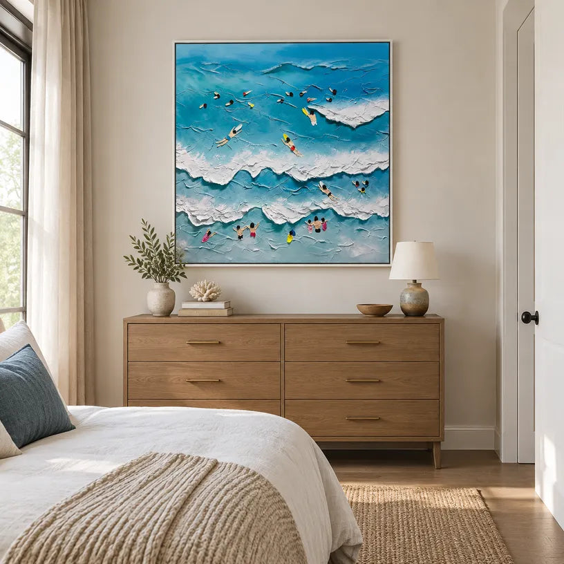 Plaster & Texture abstract oil painting showing layered abstract marks, texture and expressive painterly movement in a blue palette.