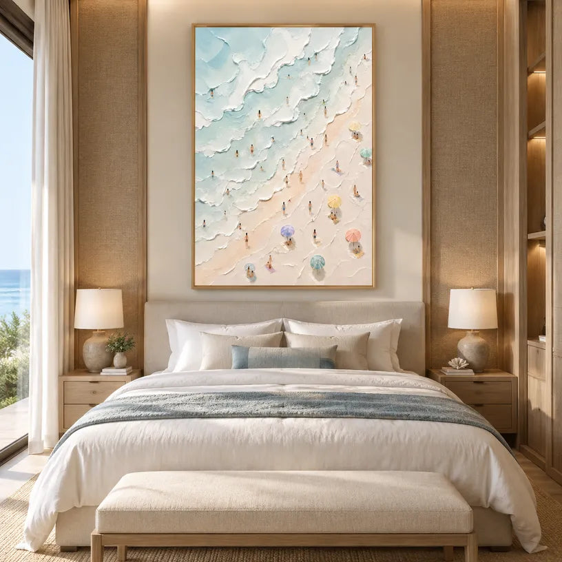 Plaster & Texture abstract oil painting showing layered abstract marks, texture and expressive painterly movement in a beige palette.