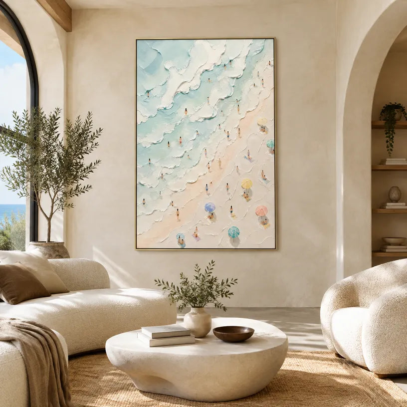 Plaster & Texture abstract oil painting showing layered abstract marks, texture and expressive painterly movement in a beige palette.