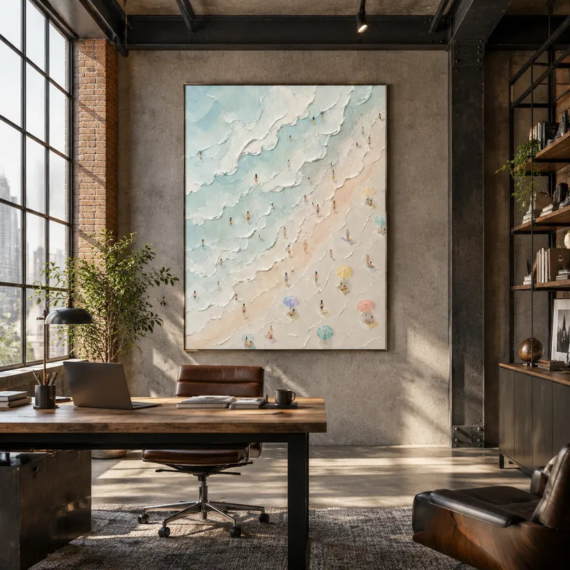 Plaster & Texture abstract oil painting showing layered abstract marks, texture and expressive painterly movement in a beige palette.