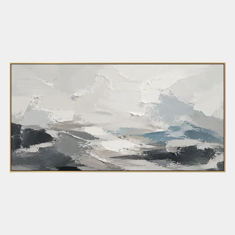 Plaster & Texture abstract oil painting showing layered abstract marks, texture and expressive painterly movement in a grey palette.