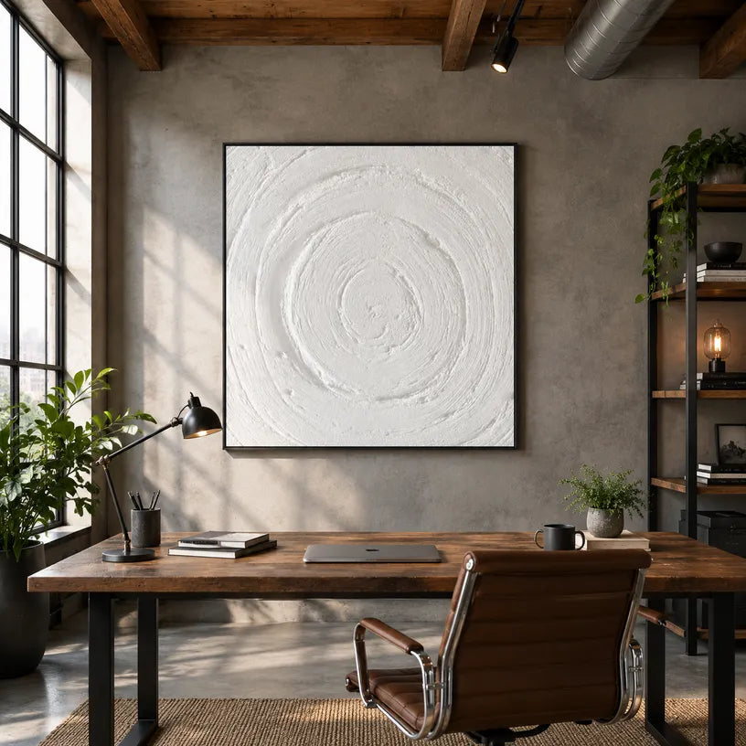 Plaster & Texture abstract oil painting showing layered abstract marks, texture and expressive painterly movement in a grey palette.