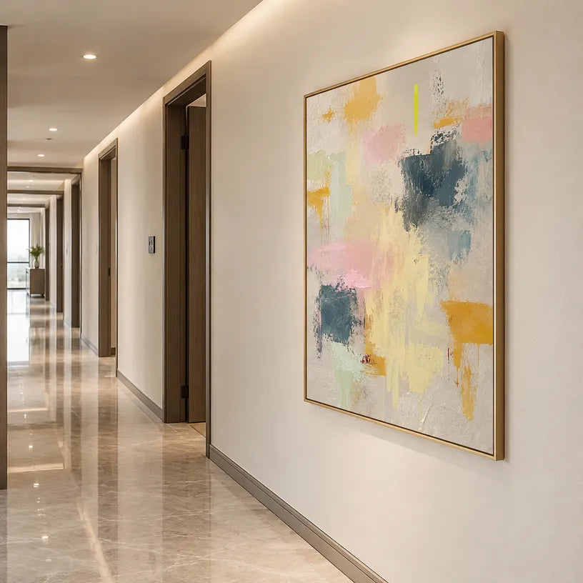 Plaster & Texture abstract oil painting showing layered abstract marks, texture and expressive painterly movement in a beige palette.