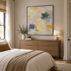 Plaster & Texture abstract oil painting showing layered abstract marks, texture and expressive painterly movement in a beige palette.