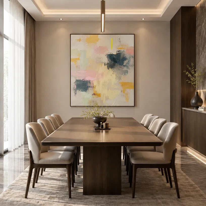 Plaster & Texture abstract oil painting showing layered abstract marks, texture and expressive painterly movement in a beige palette.