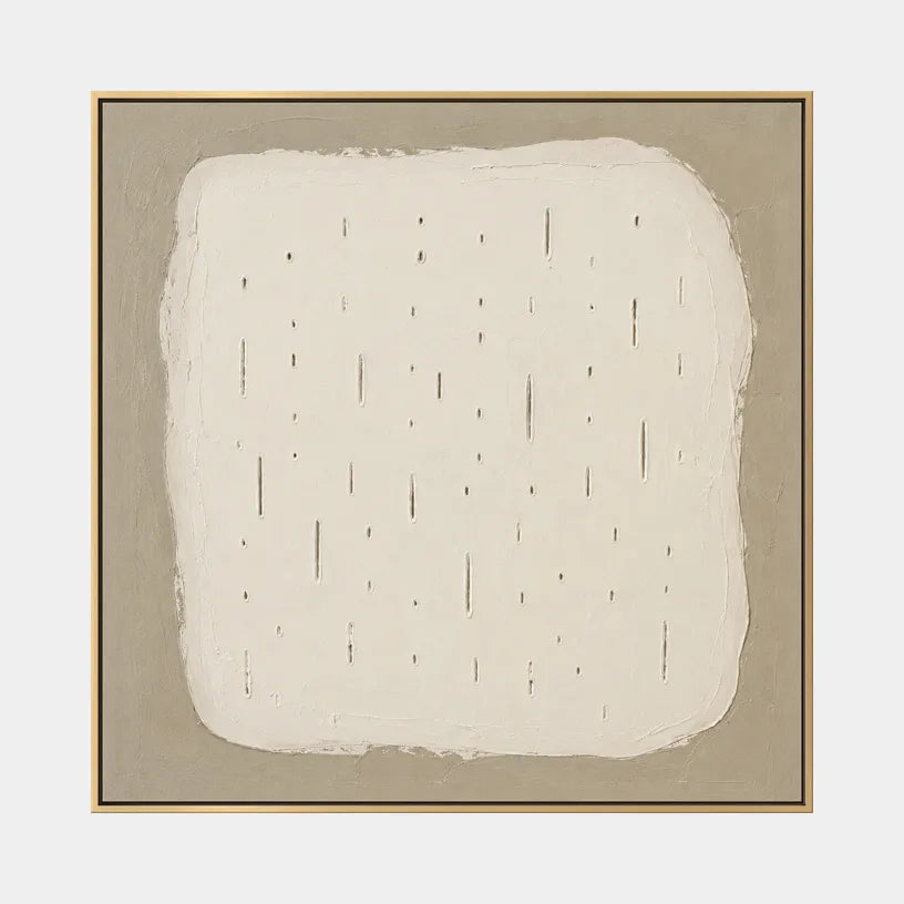 Plaster & Texture abstract oil painting showing layered abstract marks, texture and expressive painterly movement in a beige palette.