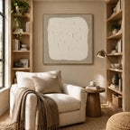 Plaster & Texture abstract oil painting showing layered abstract marks, texture and expressive painterly movement in a beige palette.