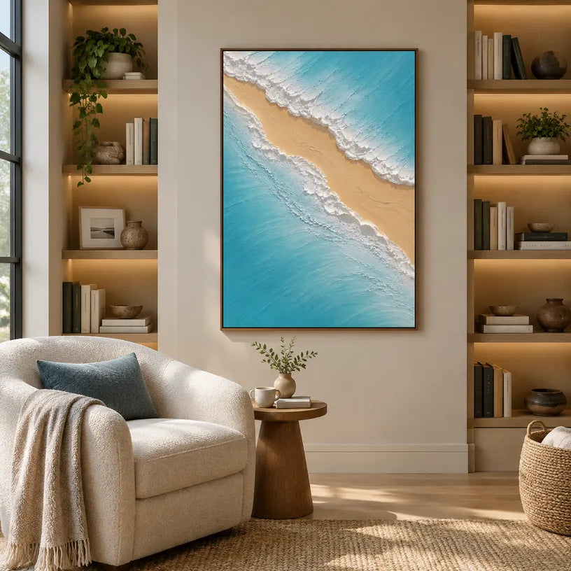 Plaster & Texture abstract oil painting showing layered abstract marks, texture and expressive painterly movement in a blue palette.