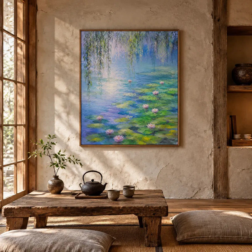 Plaster & Texture floral/botanicals & nature oil painting showing botanical forms, flowers or trees arranged in a calm painterly composition in a blue palette.