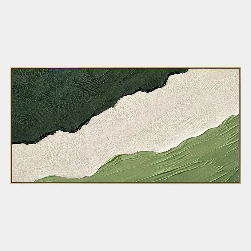 Plaster & Texture abstract oil painting showing layered abstract marks, texture and expressive painterly movement in a green palette.