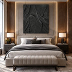 Plaster & Texture abstract oil painting showing layered abstract marks, texture and expressive painterly movement in a black palette.