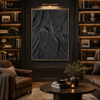 Plaster & Texture abstract oil painting showing layered abstract marks, texture and expressive painterly movement in a black palette.
