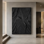 Plaster & Texture abstract oil painting showing layered abstract marks, texture and expressive painterly movement in a black palette.