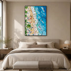 Plaster & Texture abstract oil painting showing layered abstract marks, texture and expressive painterly movement in a blue palette.