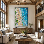 Plaster & Texture abstract oil painting showing layered abstract marks, texture and expressive painterly movement in a blue palette.