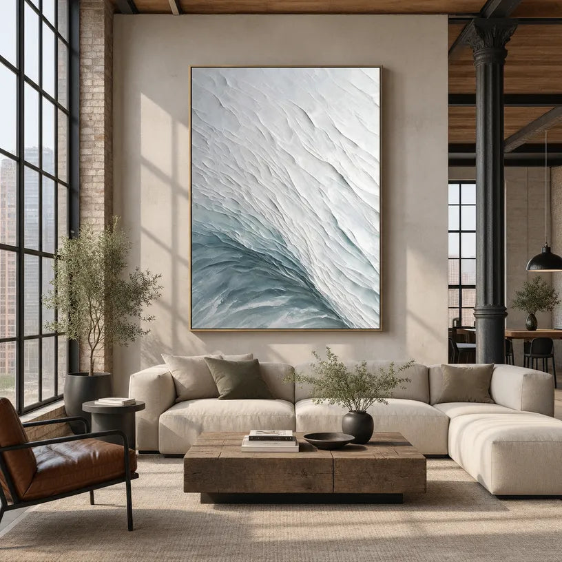 Plaster & Texture abstract oil painting showing layered abstract marks, texture and expressive painterly movement in a grey palette.