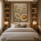 Plaster & Texture floral/botanicals & nature oil painting showing botanical forms, flowers or trees arranged in a calm painterly composition in a yellow palette.