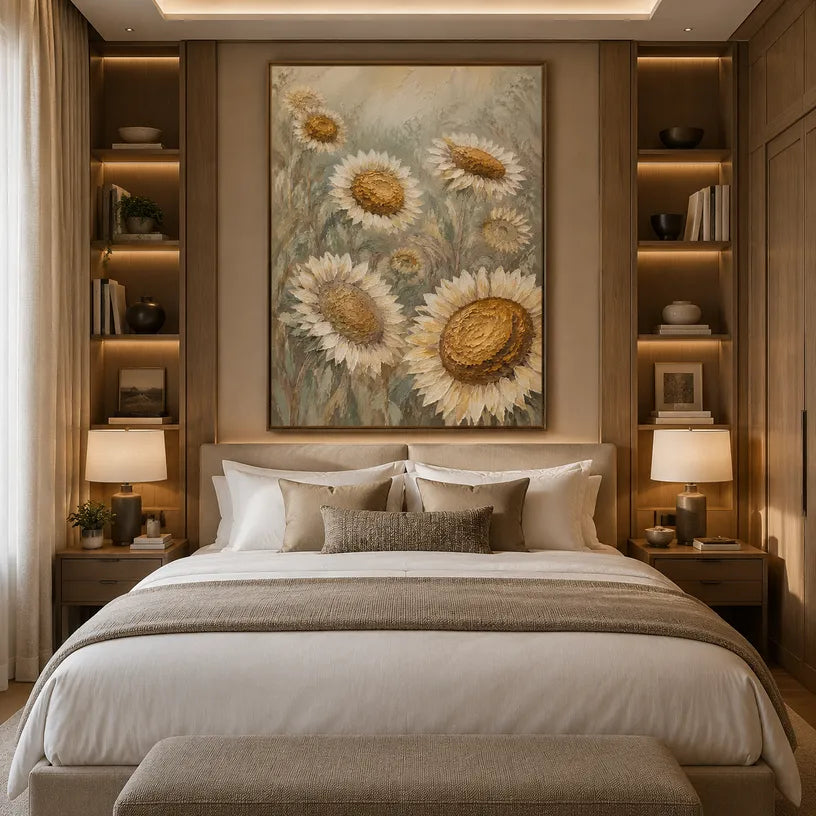 Plaster & Texture floral/botanicals & nature oil painting showing botanical forms, flowers or trees arranged in a calm painterly composition in a yellow palette.