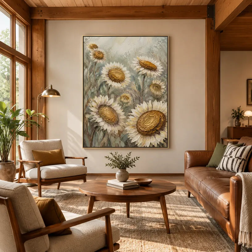 Plaster & Texture floral/botanicals & nature oil painting showing botanical forms, flowers or trees arranged in a calm painterly composition in a yellow palette.