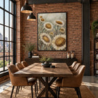 Plaster & Texture floral/botanicals & nature oil painting showing botanical forms, flowers or trees arranged in a calm painterly composition in a yellow palette.