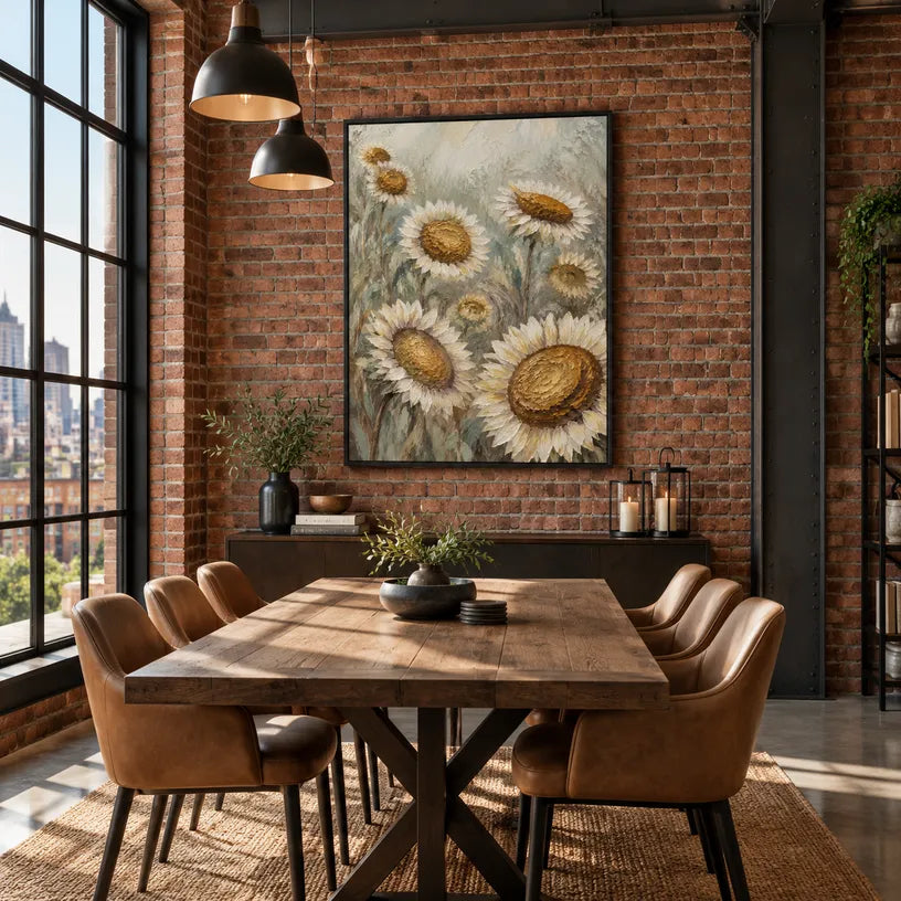 Plaster & Texture floral/botanicals & nature oil painting showing botanical forms, flowers or trees arranged in a calm painterly composition in a yellow palette.