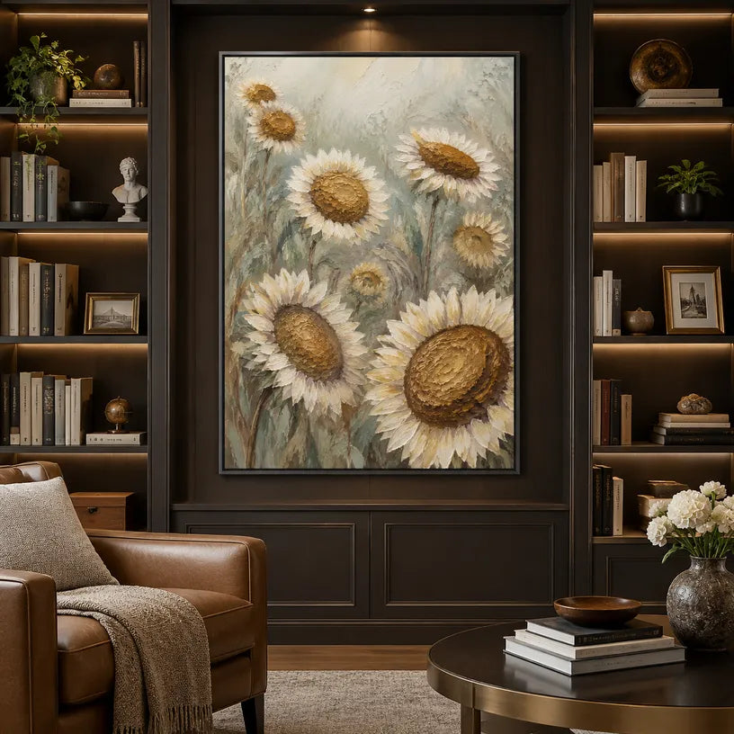 Plaster & Texture floral/botanicals & nature oil painting showing botanical forms, flowers or trees arranged in a calm painterly composition in a yellow palette.