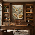 Plaster & Texture floral/botanicals & nature oil painting showing botanical forms, flowers or trees arranged in a calm painterly composition in a yellow palette.