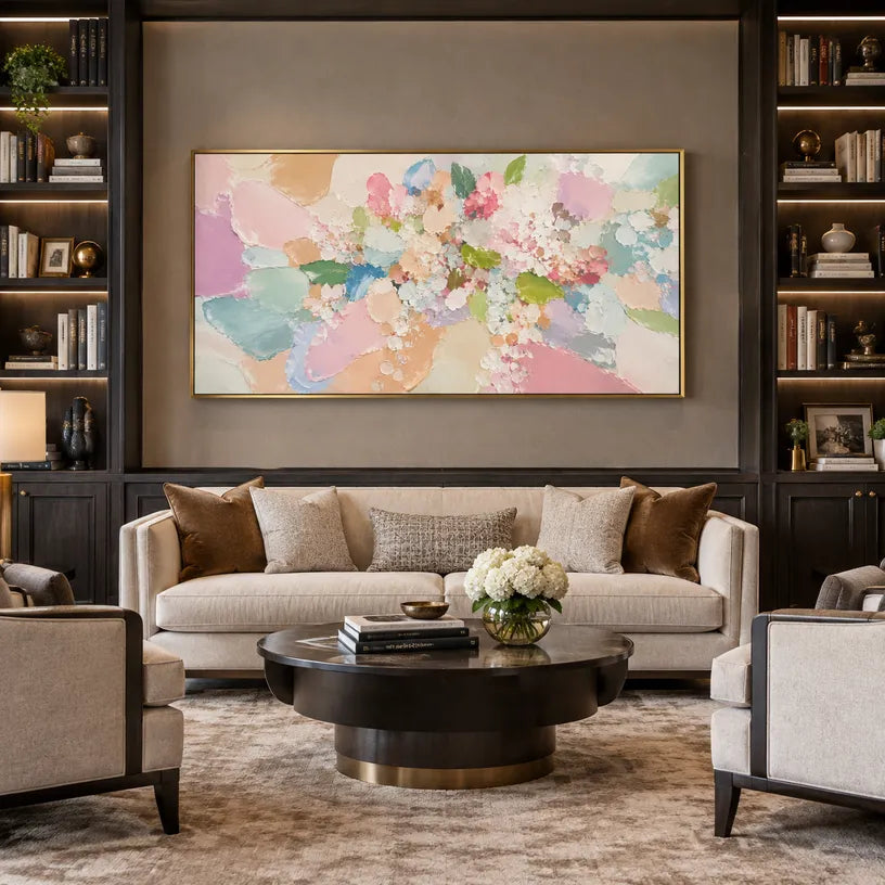 Plaster & Texture abstract oil painting showing layered abstract marks, texture and expressive painterly movement in a brown palette.