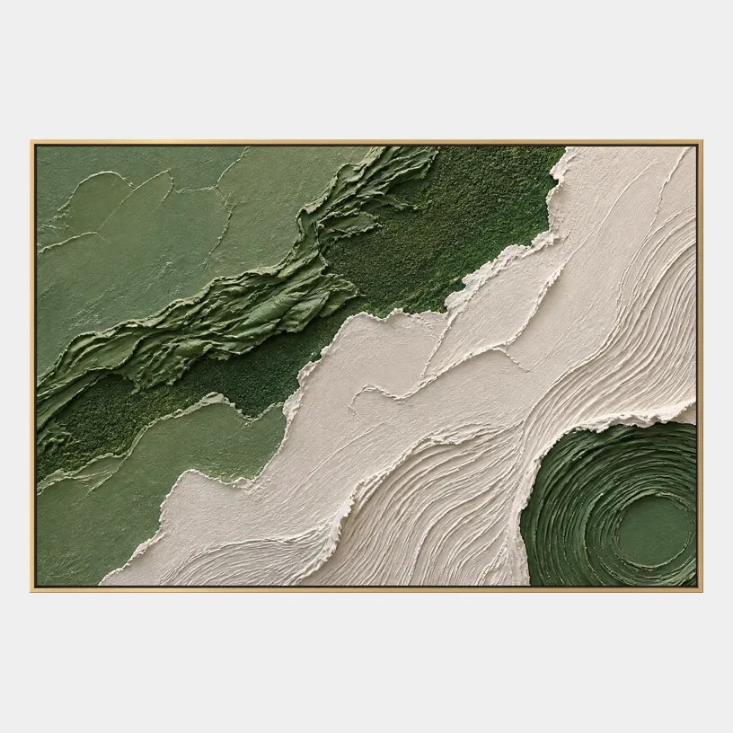 Plaster & Texture abstract oil painting showing layered abstract marks, texture and expressive painterly movement in a green palette.