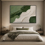 Plaster & Texture abstract oil painting showing layered abstract marks, texture and expressive painterly movement in a green palette.