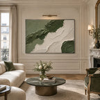 Plaster & Texture abstract oil painting showing layered abstract marks, texture and expressive painterly movement in a green palette.