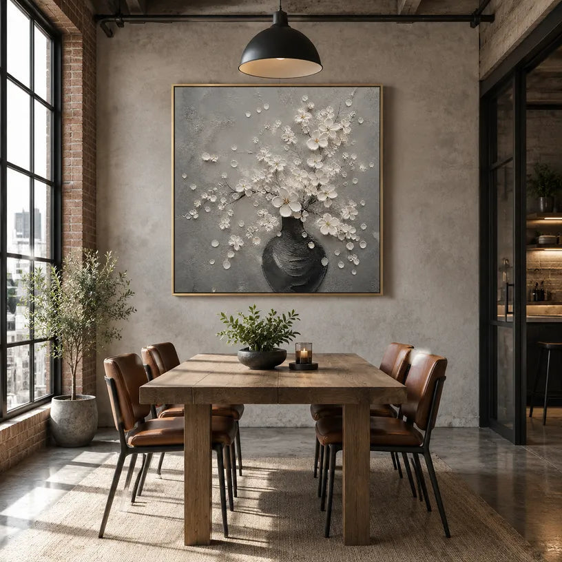 Plaster & Texture abstract oil painting showing layered abstract marks, texture and expressive painterly movement in a grey palette.