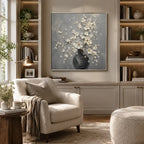 Plaster & Texture abstract oil painting showing layered abstract marks, texture and expressive painterly movement in a grey palette.